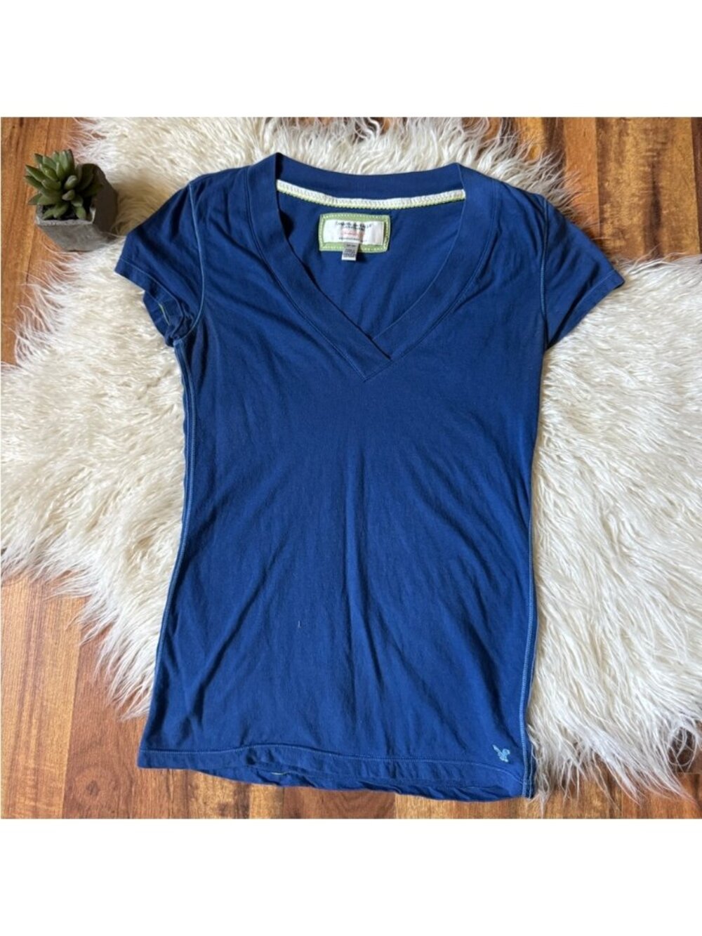 Vintage Y2K American Eagle V Neck Tee Blue